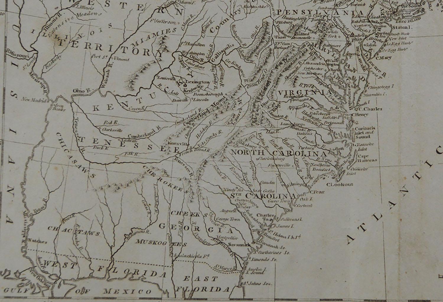 English Original Antique Map of The United States, circa 1800