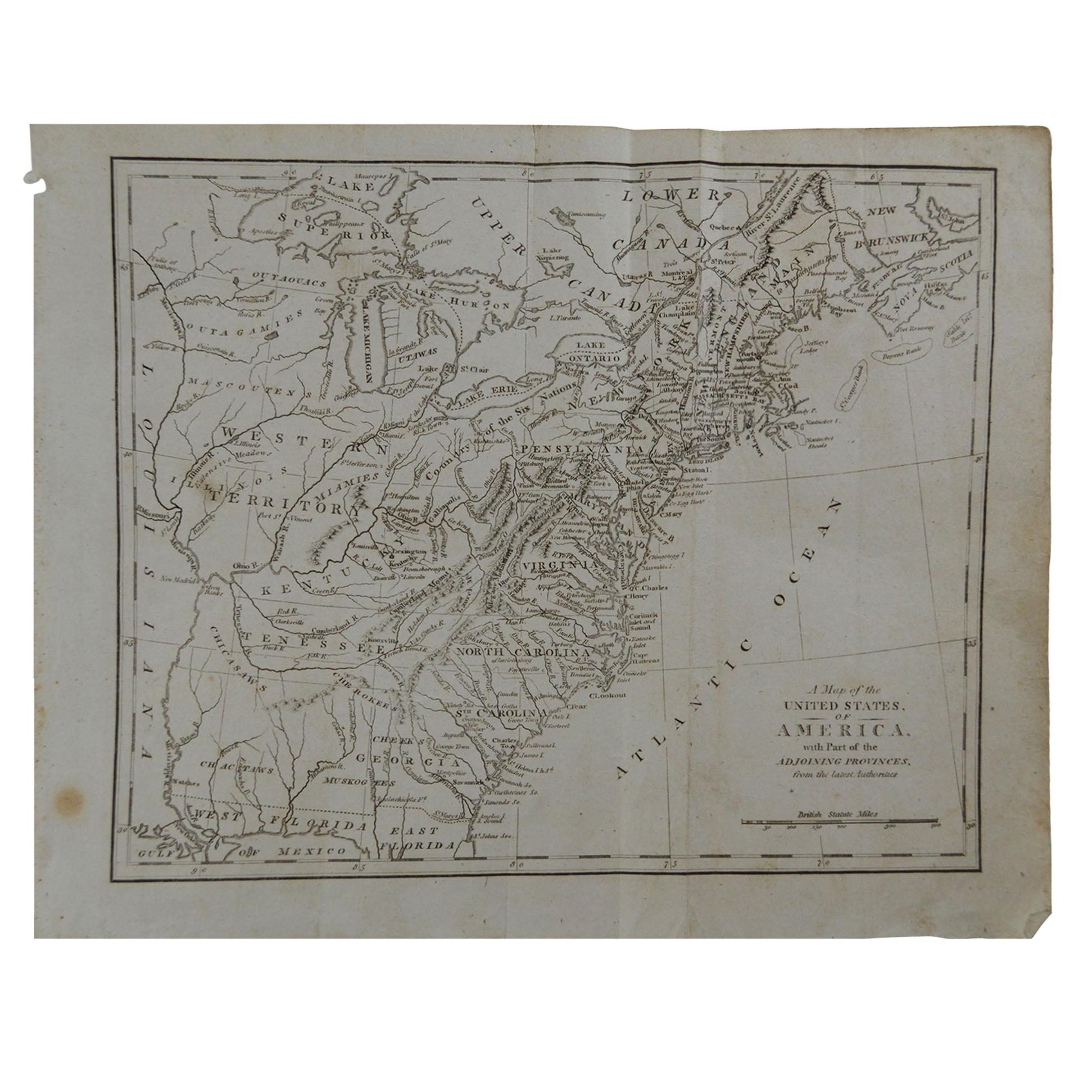 Original Antique Map of The United States, circa 1800