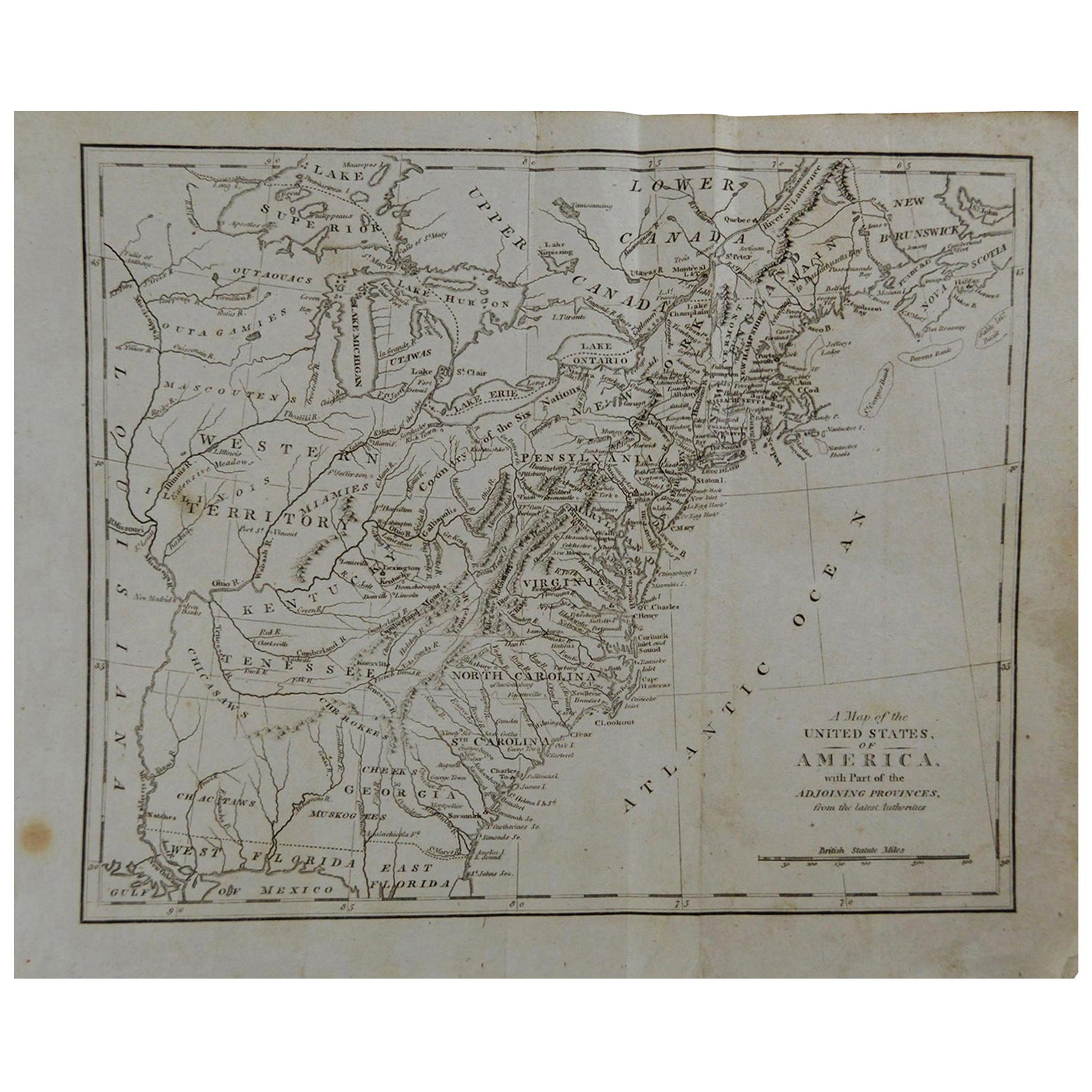 Original Antique Map of The United States, circa 1800