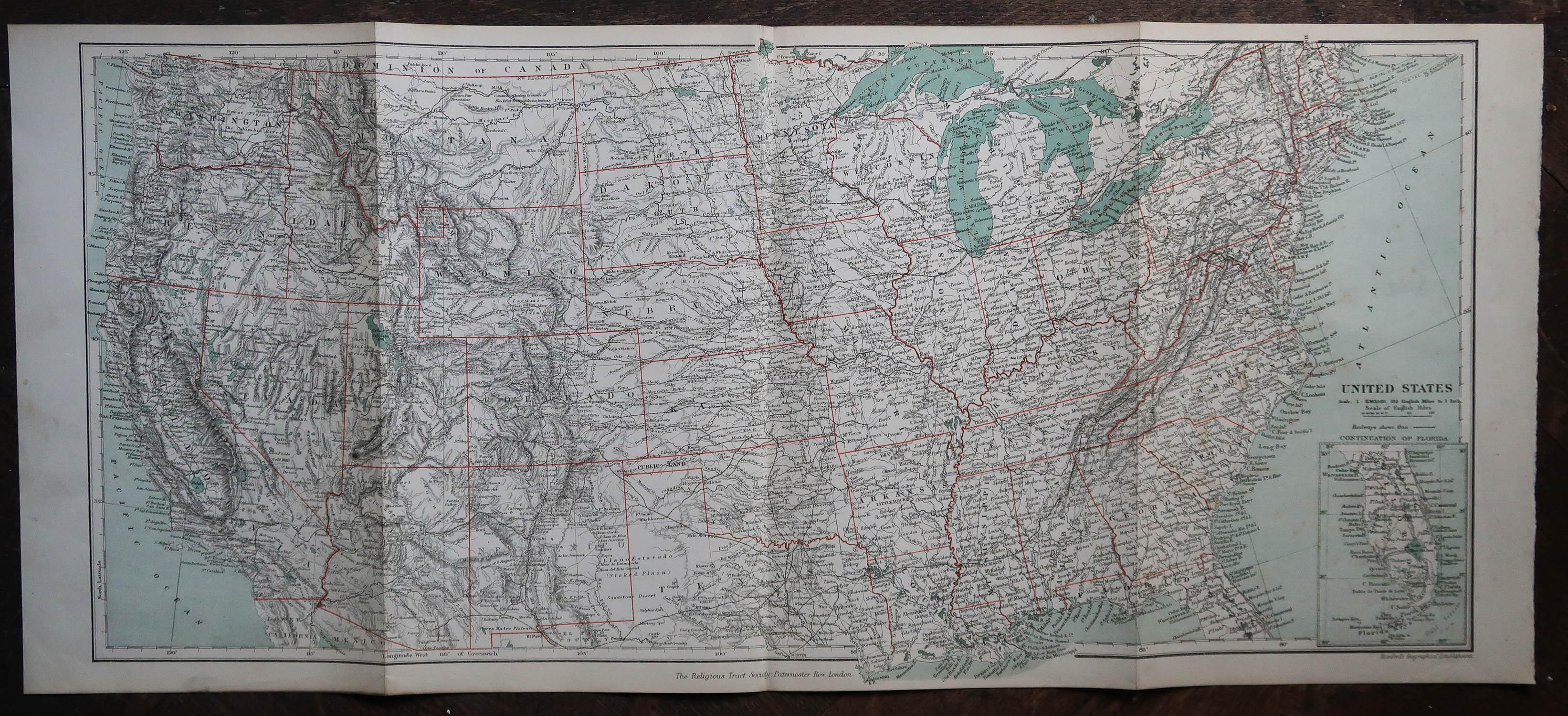 Anglais Carte ancienne d'origine des États-Unis d'Amérique, vers 1890 en vente