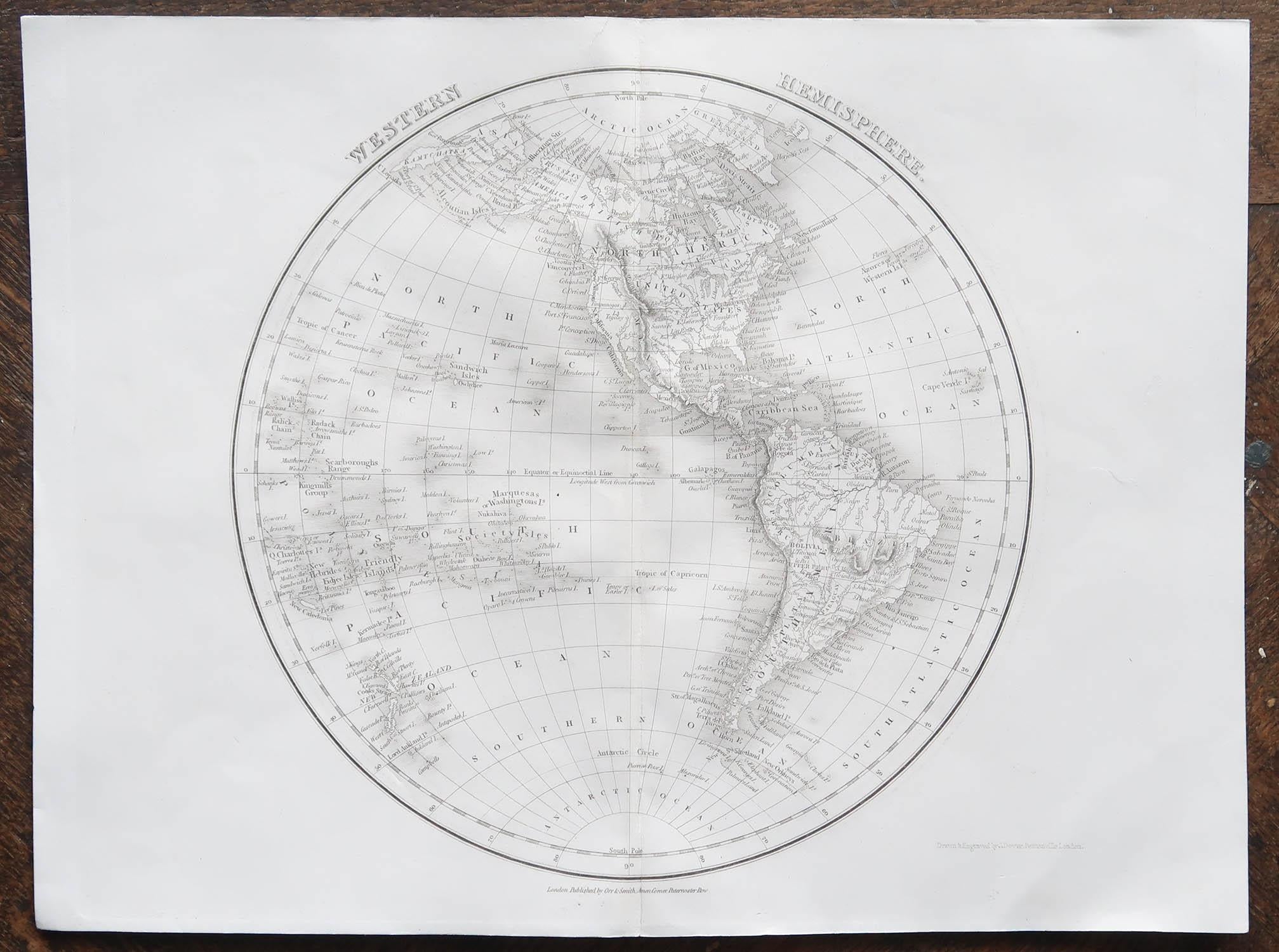 Autre Carte ancienne originale de l'hémisphère occidental par Dower, vers 1835 en vente
