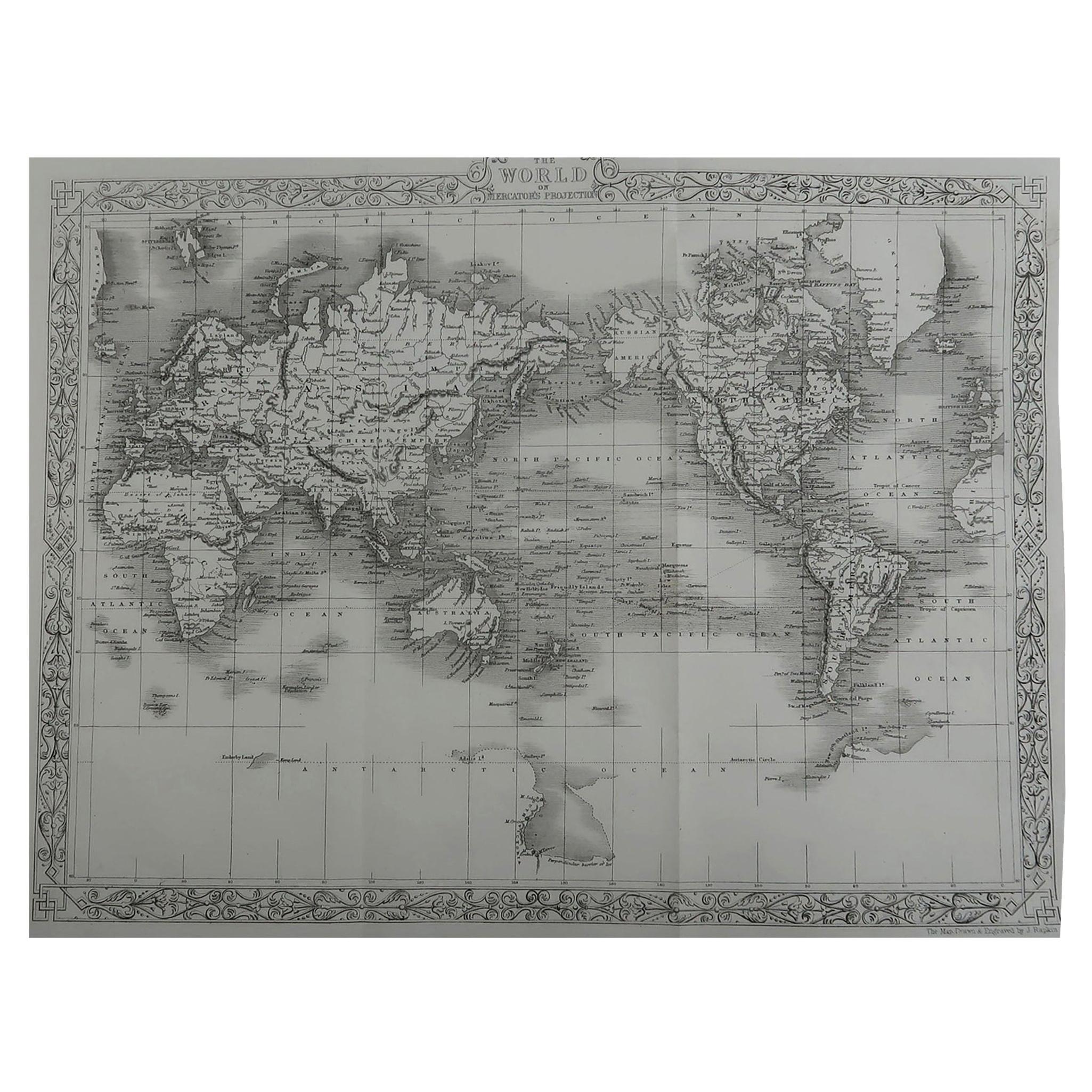 Original Antique Map of The World by John Rapkin, circa 1850