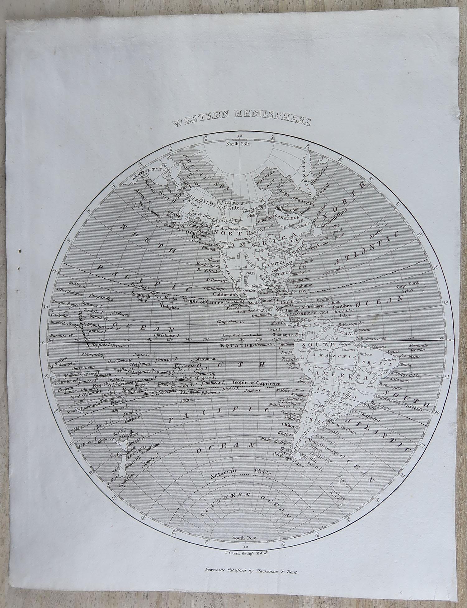 Great map of The Eastern and Western Hemispheres

On 2 sheets

Copper-plate engraving

Drawn and engraved by Thomas Clerk, Edinburgh.

Published by Mackenzie And Dent, 1817

Unframed

The measurement below is for one sheet.