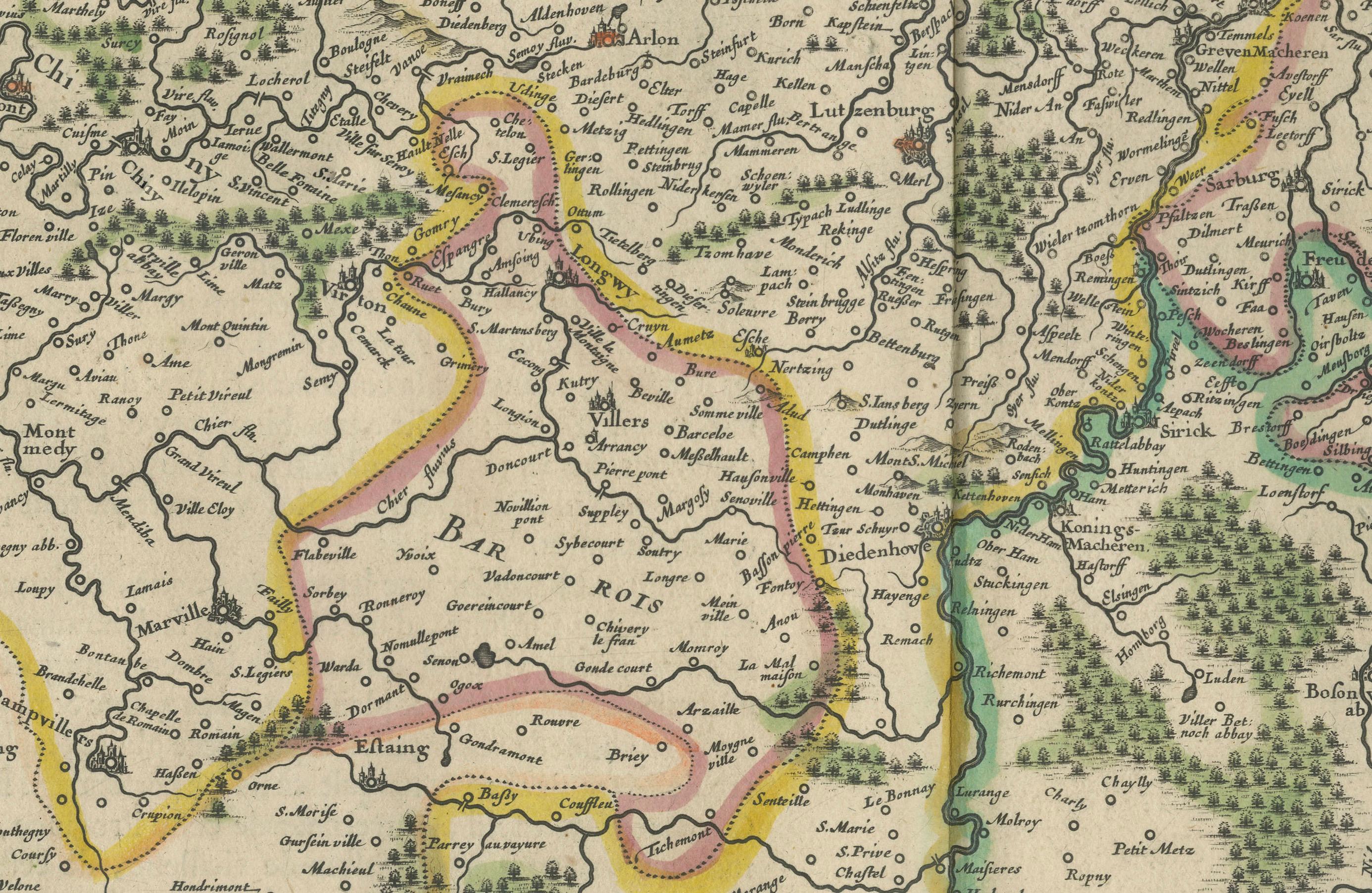 Engraved Original Antique Map of Trier and Luxembourg by Joan Blaeu, Amsterdam circa 1640 For Sale