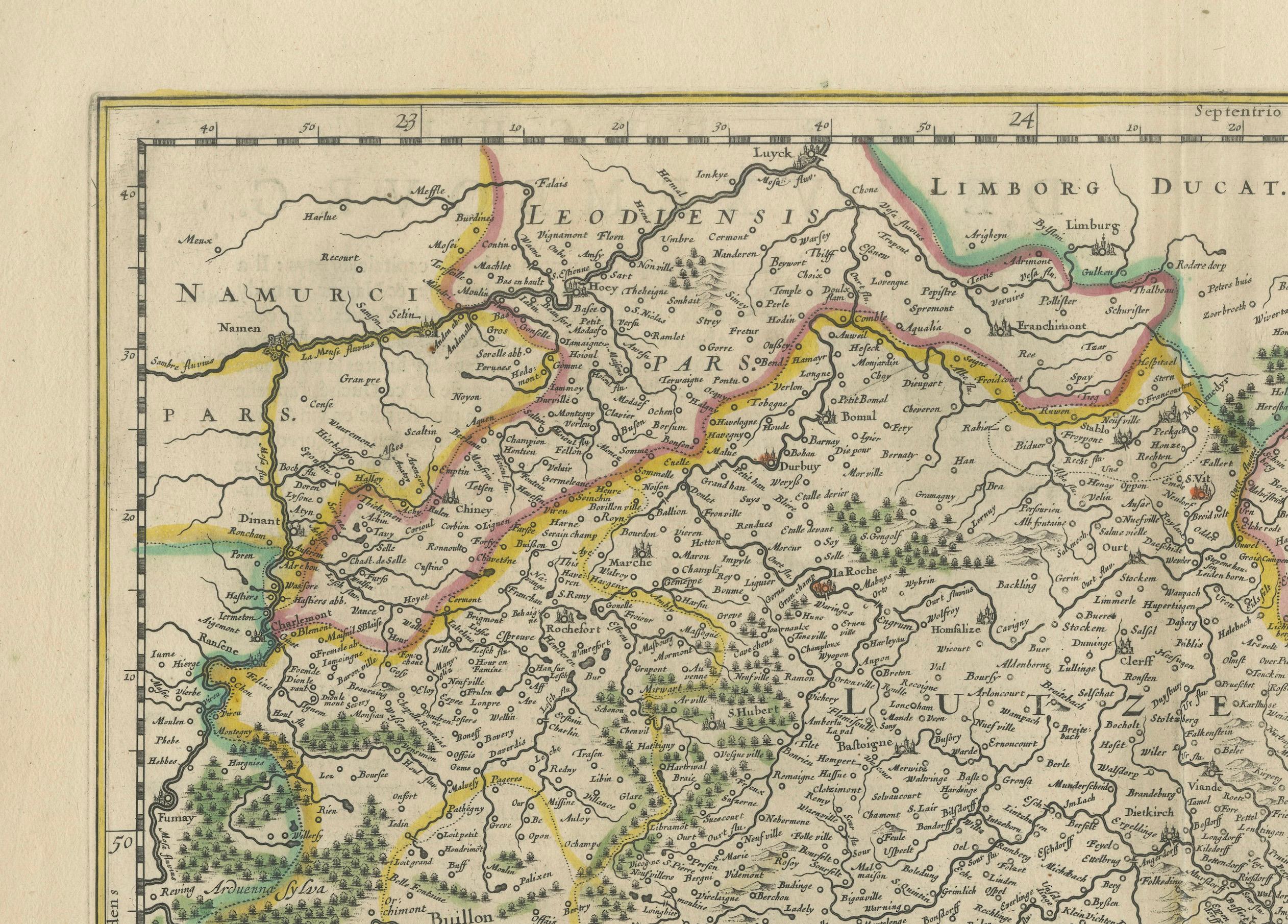 Original Antique Map of Trier and Luxembourg by Joan Blaeu, Amsterdam circa 1640 In Good Condition For Sale In Langweer, NL