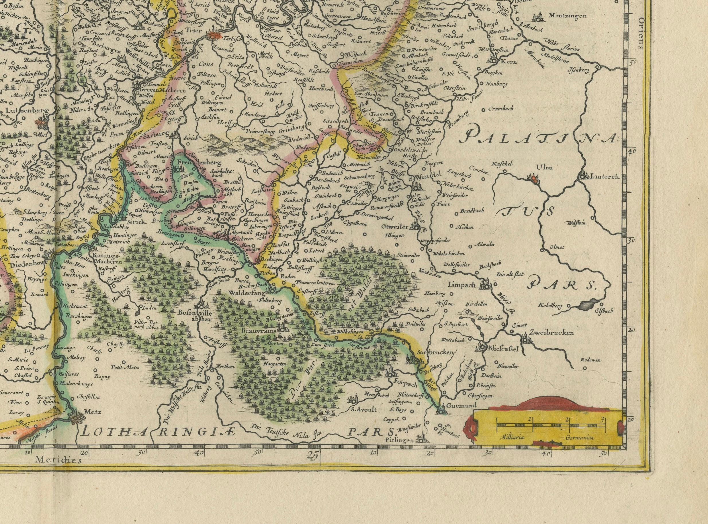 Paper Original Antique Map of Trier and Luxembourg by Joan Blaeu, Amsterdam circa 1640 For Sale