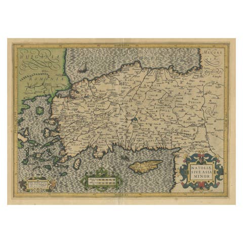 Original Antique Map of Turkey, Asia Minor and Cyprus
