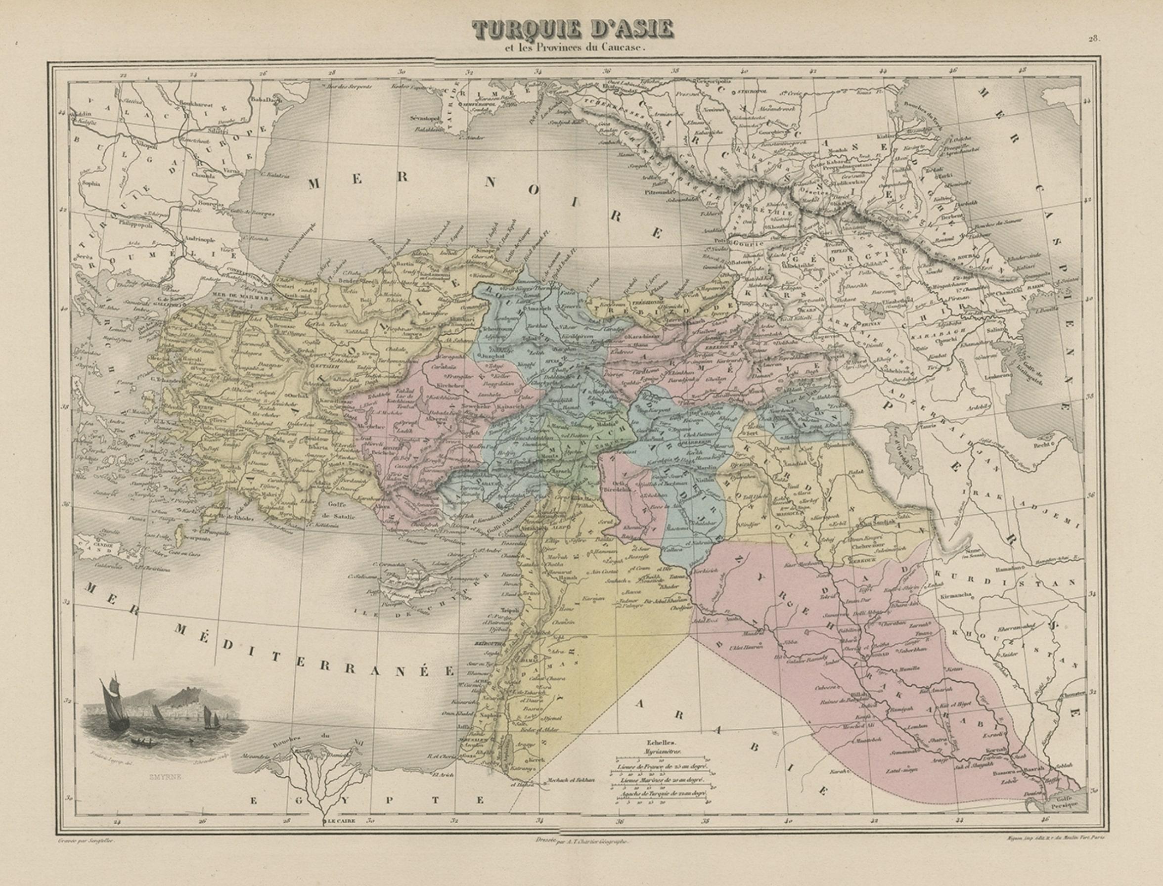 Carte ancienne originale de la Turquie en Asie, 1880 Bon état à Langweer, NL