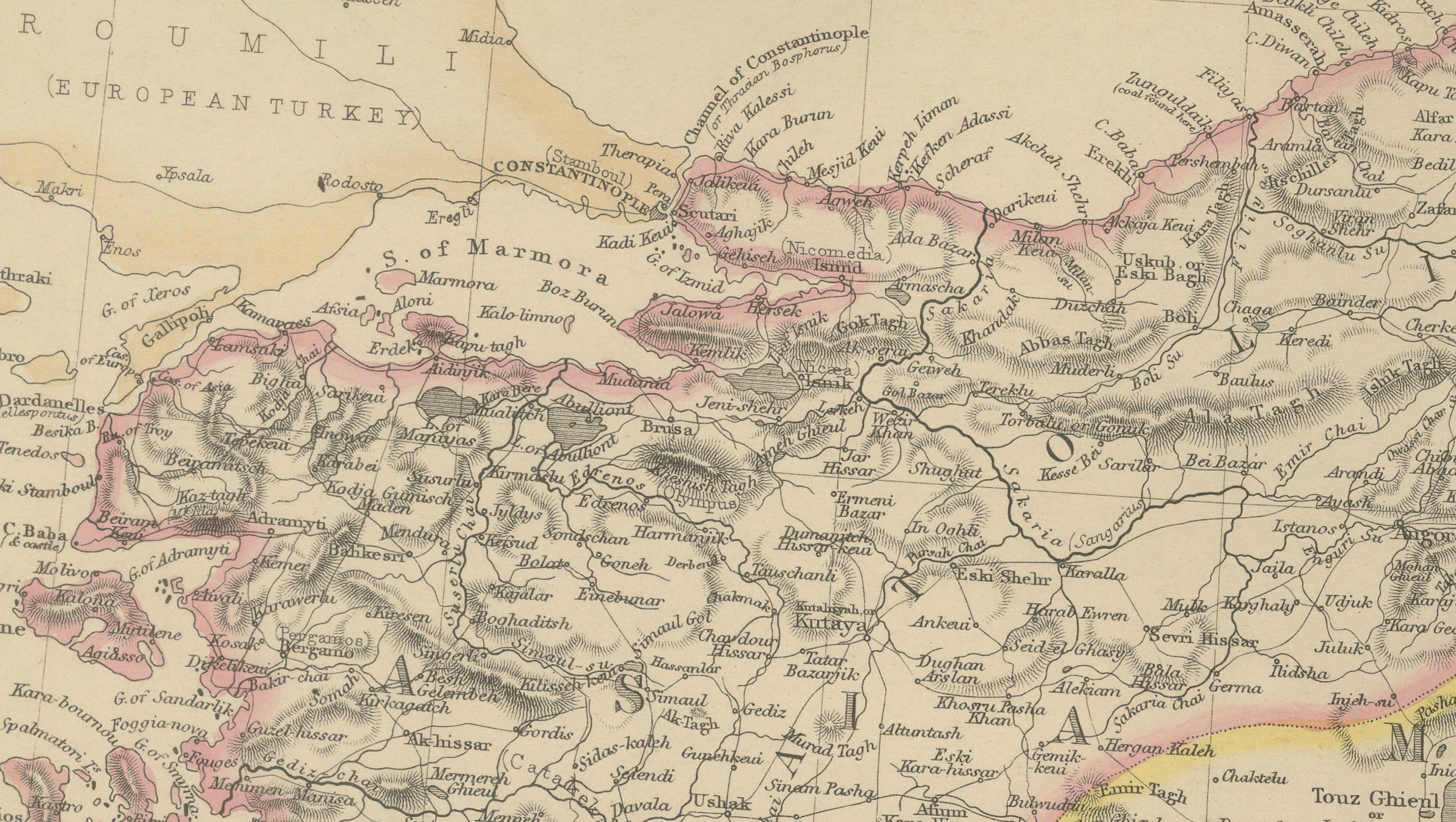 Original Antique Map of Turkey in Asia, Ottoman Empire & Middle East c.1860