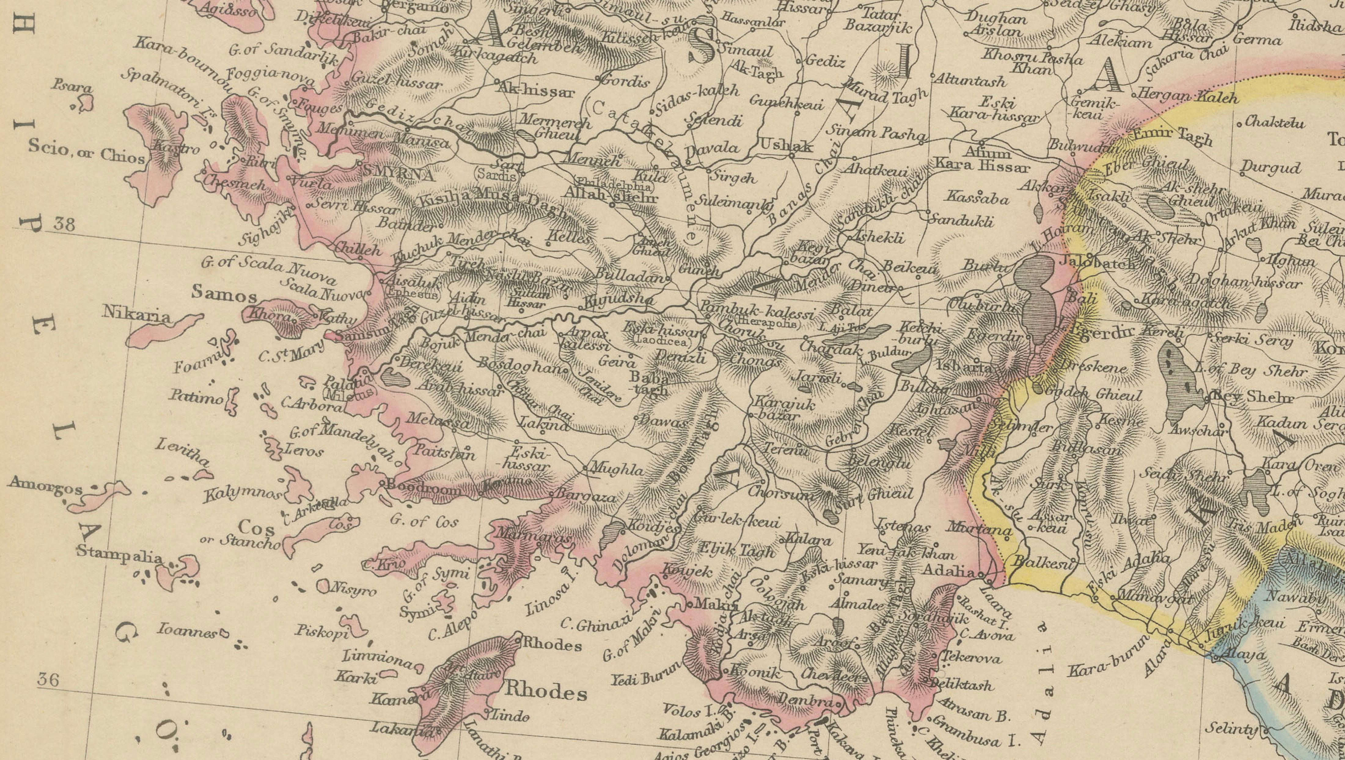 Original Antique Map of Turkey in Asia, Ottoman Empire & Middle East c.1860