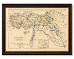 Original Antique Map of Turkey in Asia, Ottoman Empire & Middle East c.1860