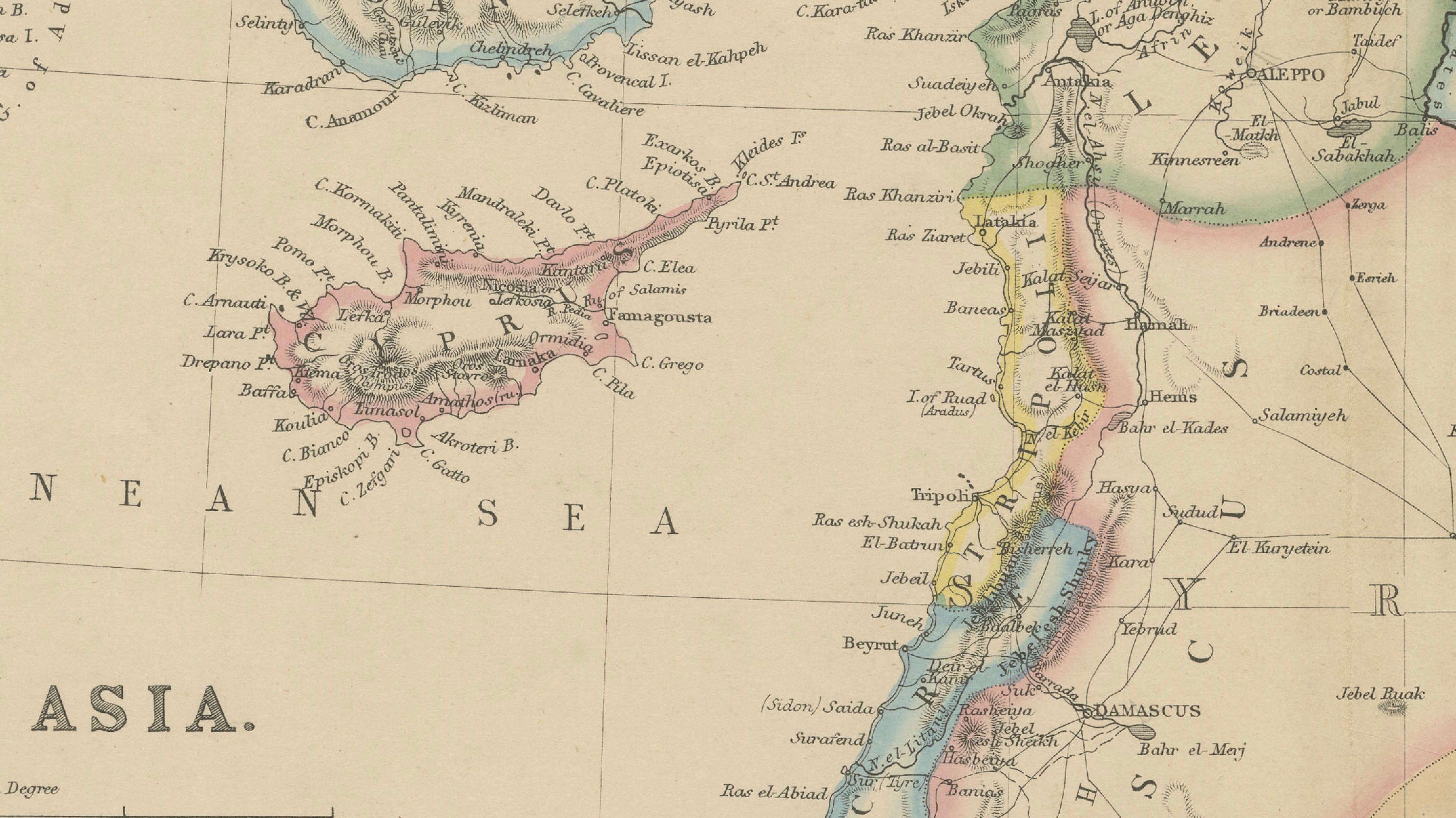Original Antique Map of Turkey in Asia, Ottoman Empire & Middle East c.1860