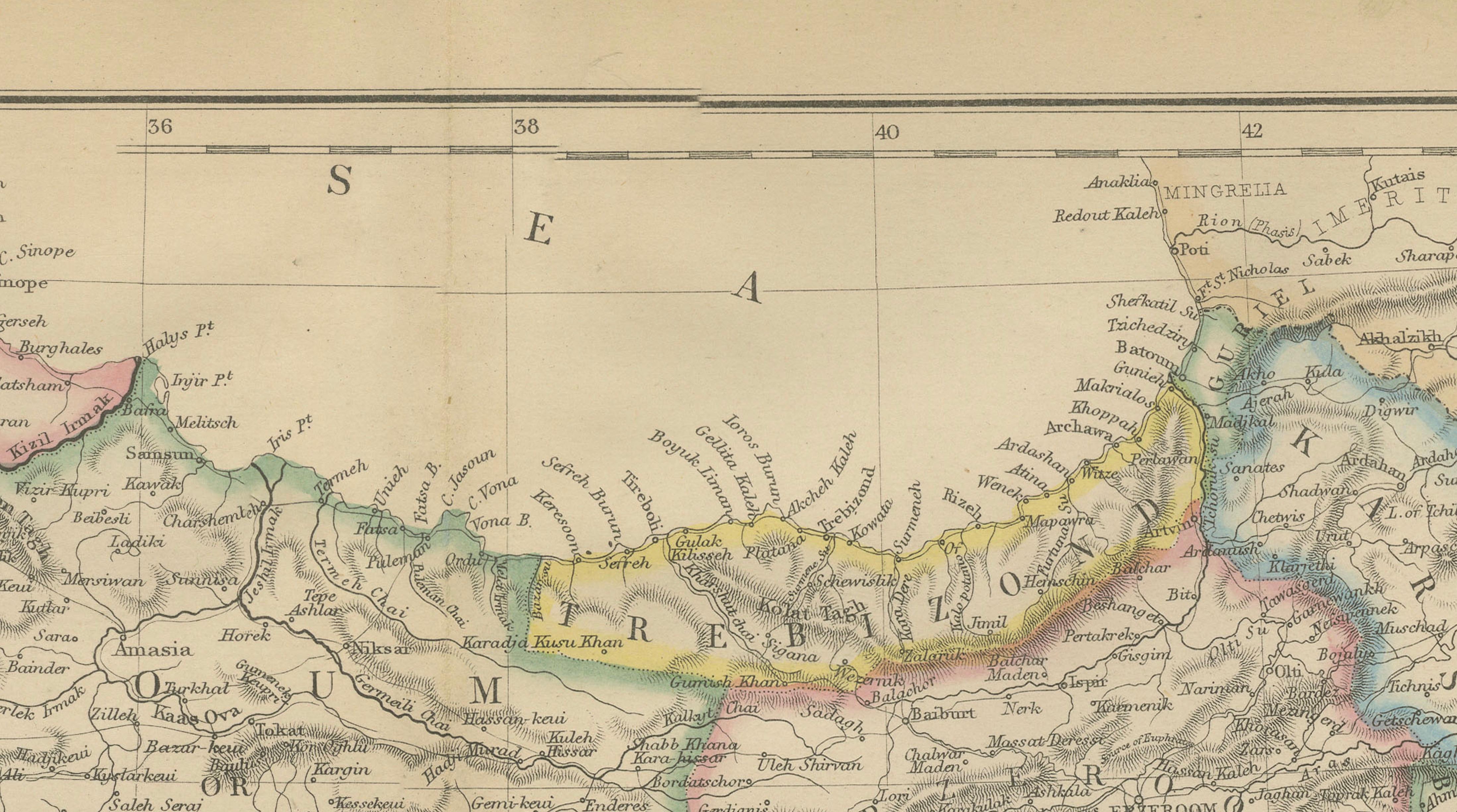 Original Antique Map of Turkey in Asia, Ottoman Empire & Middle East c.1860