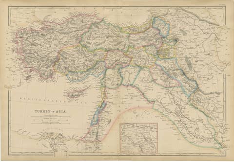 Original Antique Map of Turkey in Asia, Ottoman Empire & Middle East c.1860