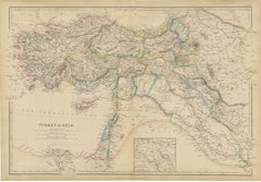 Original Antique Map of Turkey in Asia, Ottoman Empire & Middle East c.1860