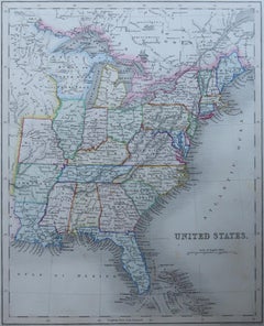 Mappa antica originale degli Stati Uniti, Grattan and Gilbert, 1843