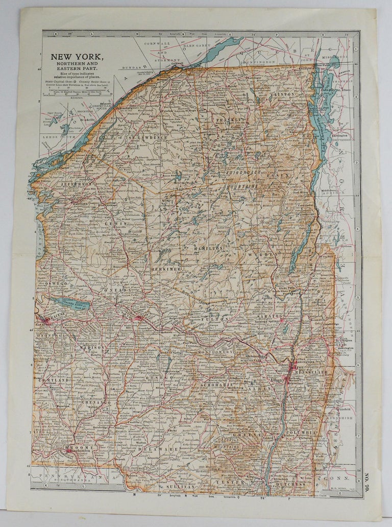 Original Antique Map of Upstate New York, circa 1890 at 1stDibs