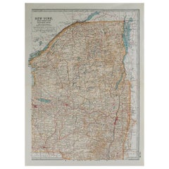 Original Antique Map of Upstate New York, circa 1890