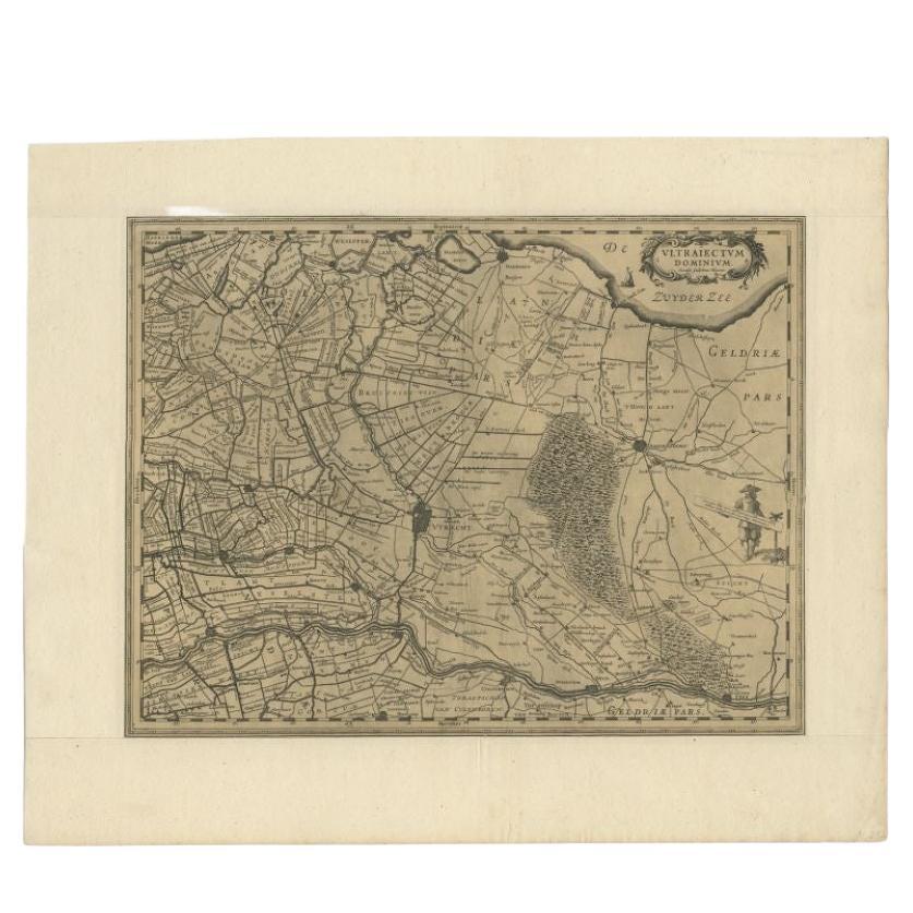 Original Antique Map of Utrecht in the Netherlands by Blaeu, C.1645 For Sale