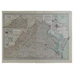 Original Antique Map of Virginia, circa 1890