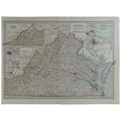 Original Antique Map of Virginia, circa 1890