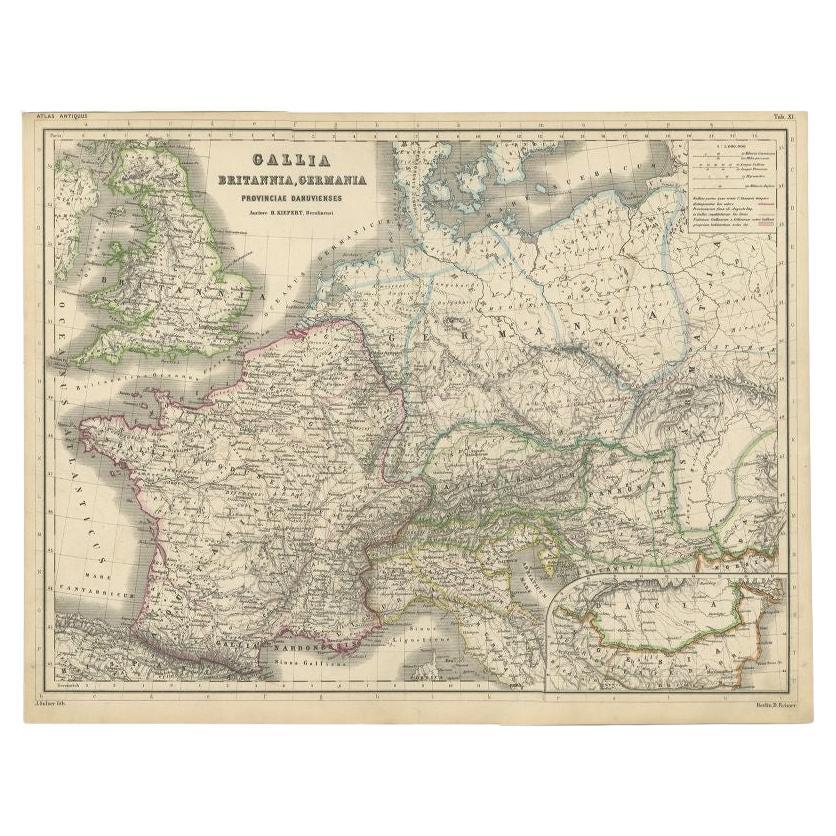 Original Antique Map of West Europe, circa 1870
