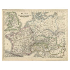 Carte ancienne originale d'Europe de l'Ouest, vers 1870