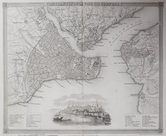 Original Antique Map or City Plan of Istanbul, Turkey. Circa 1835