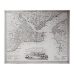 Carte ancienne originale ou plan de ville d'Istanbul, Turquie. Circa 1835