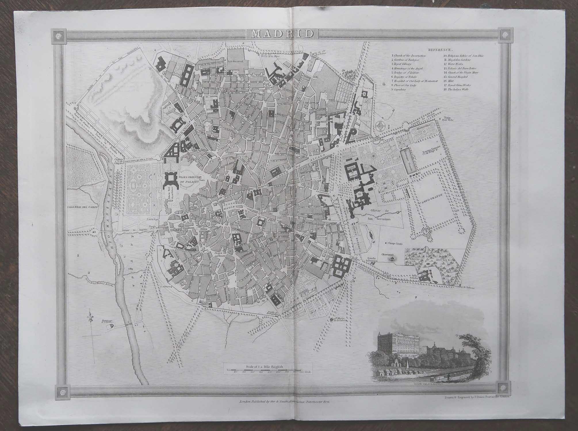 Autre Carte ancienne originale ou plan de ville de Madrid, Espagne. Circa 1835 en vente
