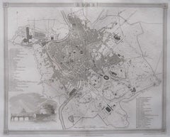 Original antike Karte oder Stadtplan von Rom, Italien. CIRCA 1835