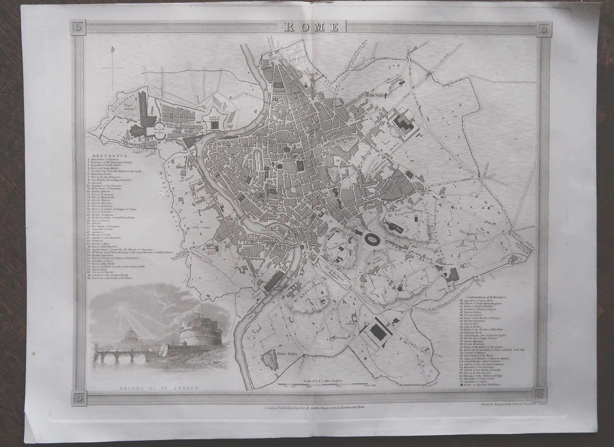 Anglais Carte ancienne originale ou plan de ville de Rome, Italie. Circa 1835 en vente