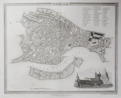 Mappa antica originale o pianta della città di Venezia, Italia. Circa 1835