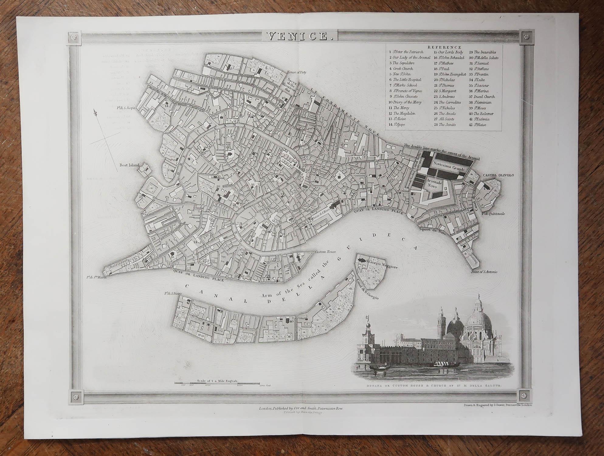 Autre Carte ancienne originale ou plan de la ville de Venise, Italie. Circa 1835 en vente