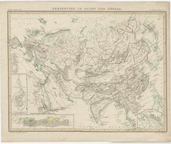 Original Antique Map Showing the Mountain Ranges in Asia and Europe, 1849