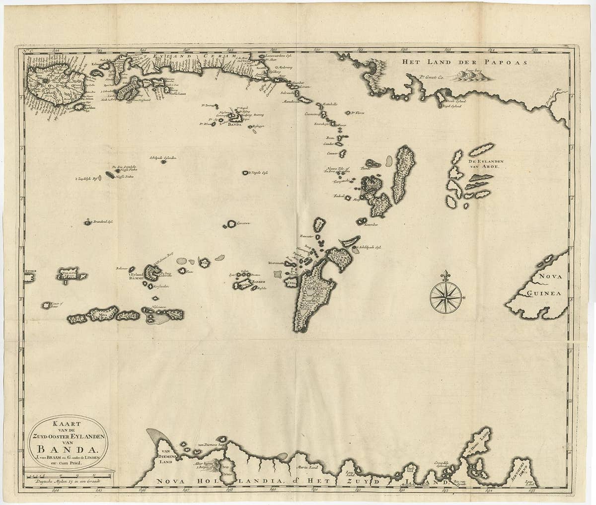 Original Antique Map Southeast of the Banda or Spice Islands, Indonesia, 1726