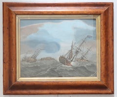Original Antique Marine Print in a Bird's-Eye Maple Frame, circa 1800