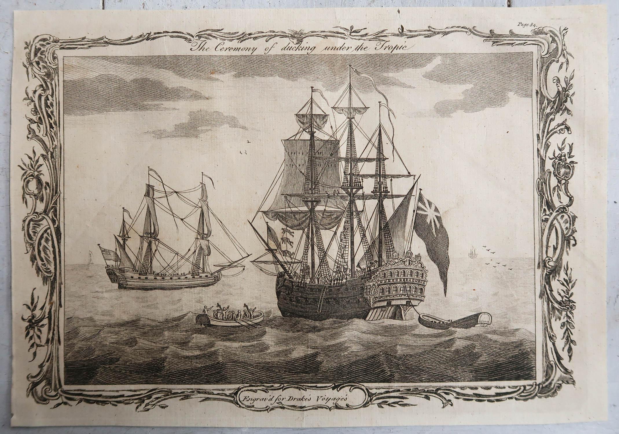 Georgian Original Antique Marine Print. Navigating The Tropics. C.1780 For Sale