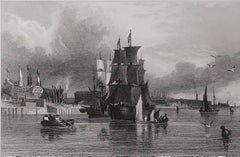Original Antiker Marinedruck – Der Einwandererschiff. Datiert 1846