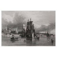 Original Antiker Marinedruck – Der Einwandererschiff. Datiert 1846
