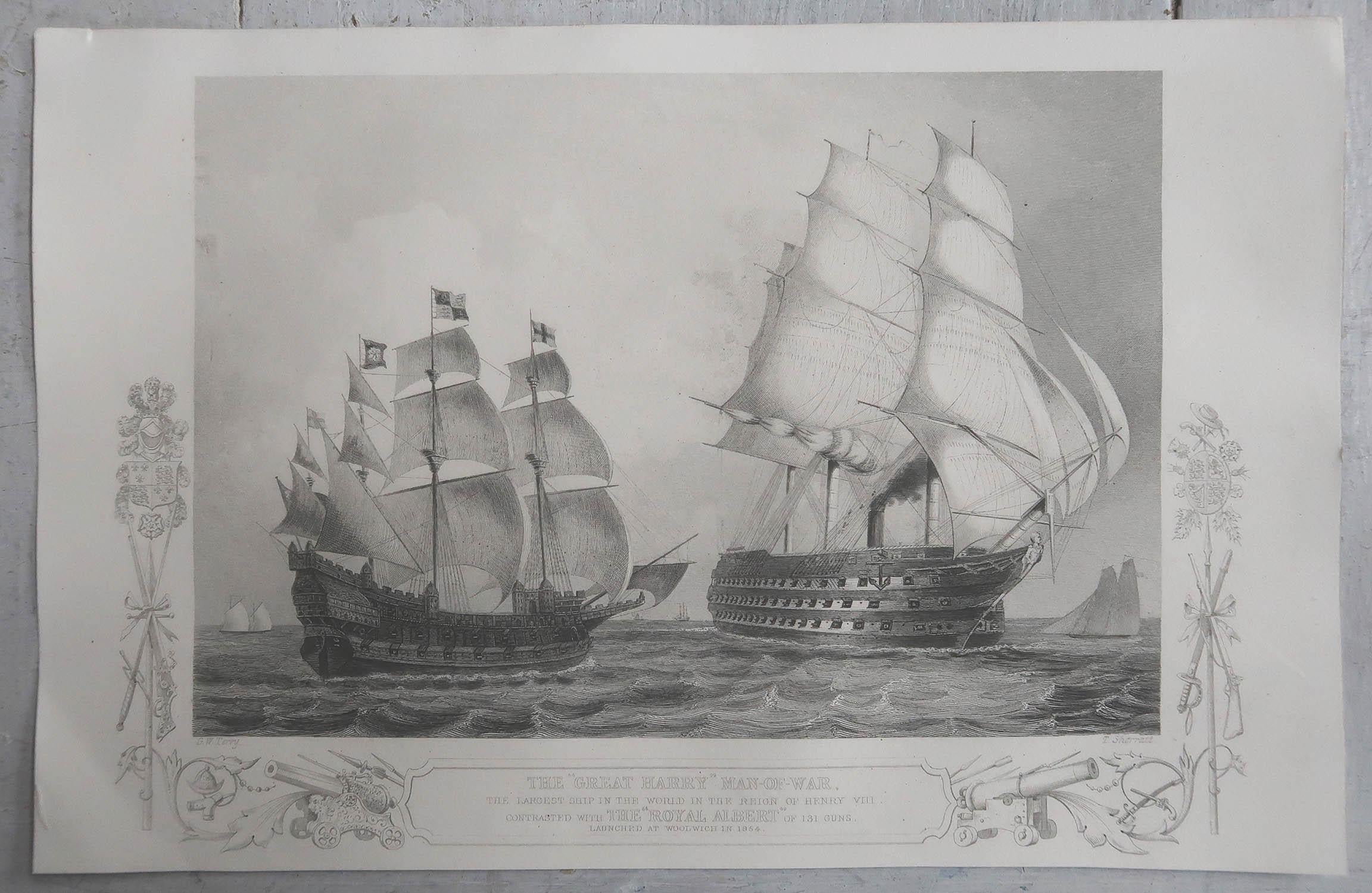 Anglais Impression maritime originale et ancienne. « Great Harry » et « Royal Albert » en vente