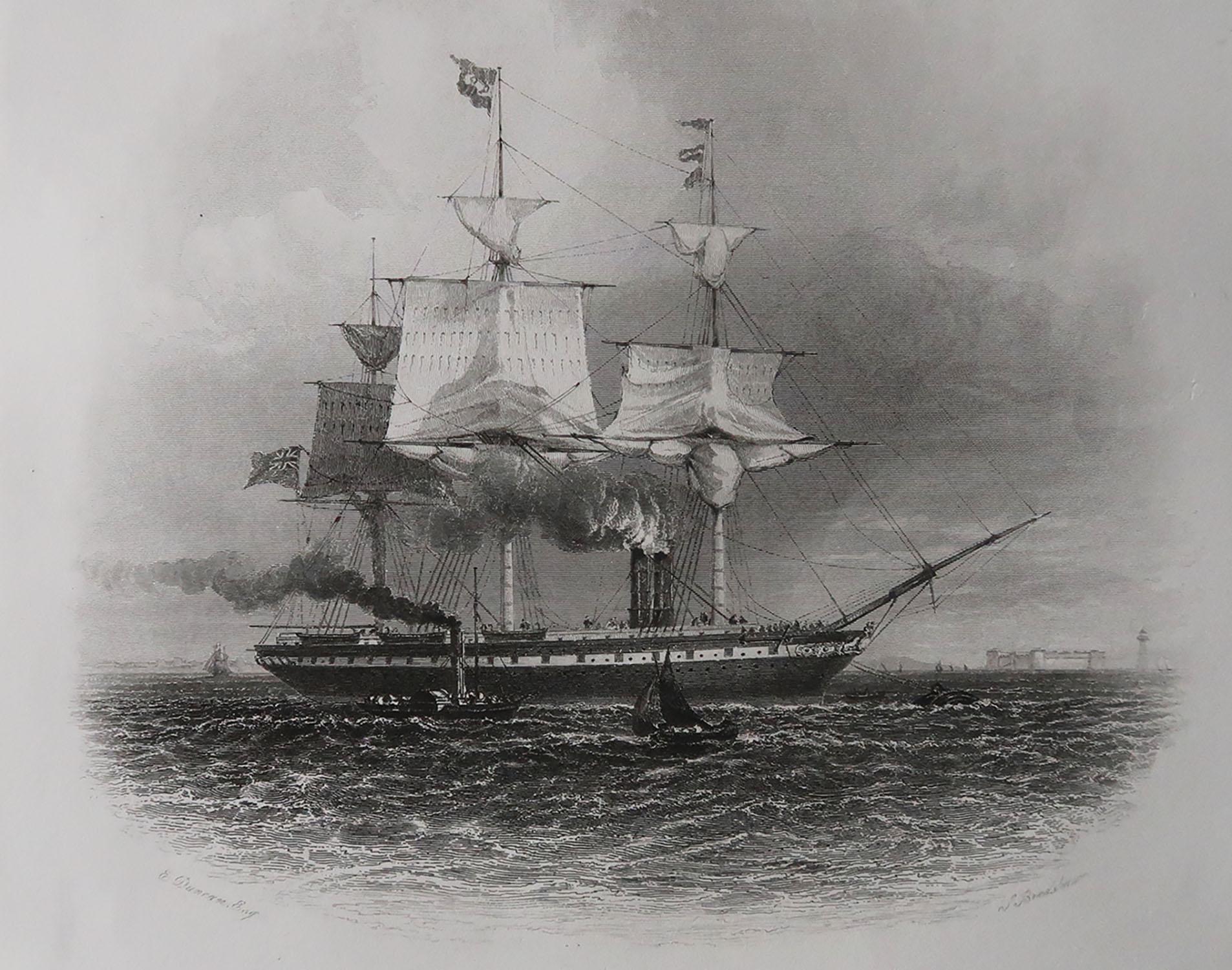 Great image of The S.S. Great Britain leaving Liverpool, 1853

Steel engraving by Bradshaw after E.Duncan

Published by Blackie. C.1850

Unframed.

Free shipping.