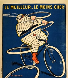 Original Antique Michelin Poster Pneu Velo Michelin Man Bibendum Bicycle Tires