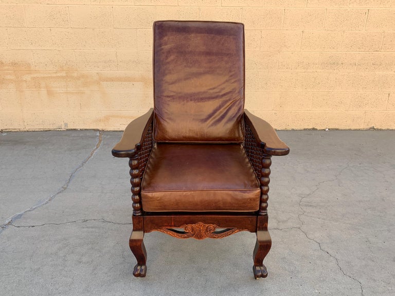 Original Antique Morris Reclining Chair with Reversible Leather and