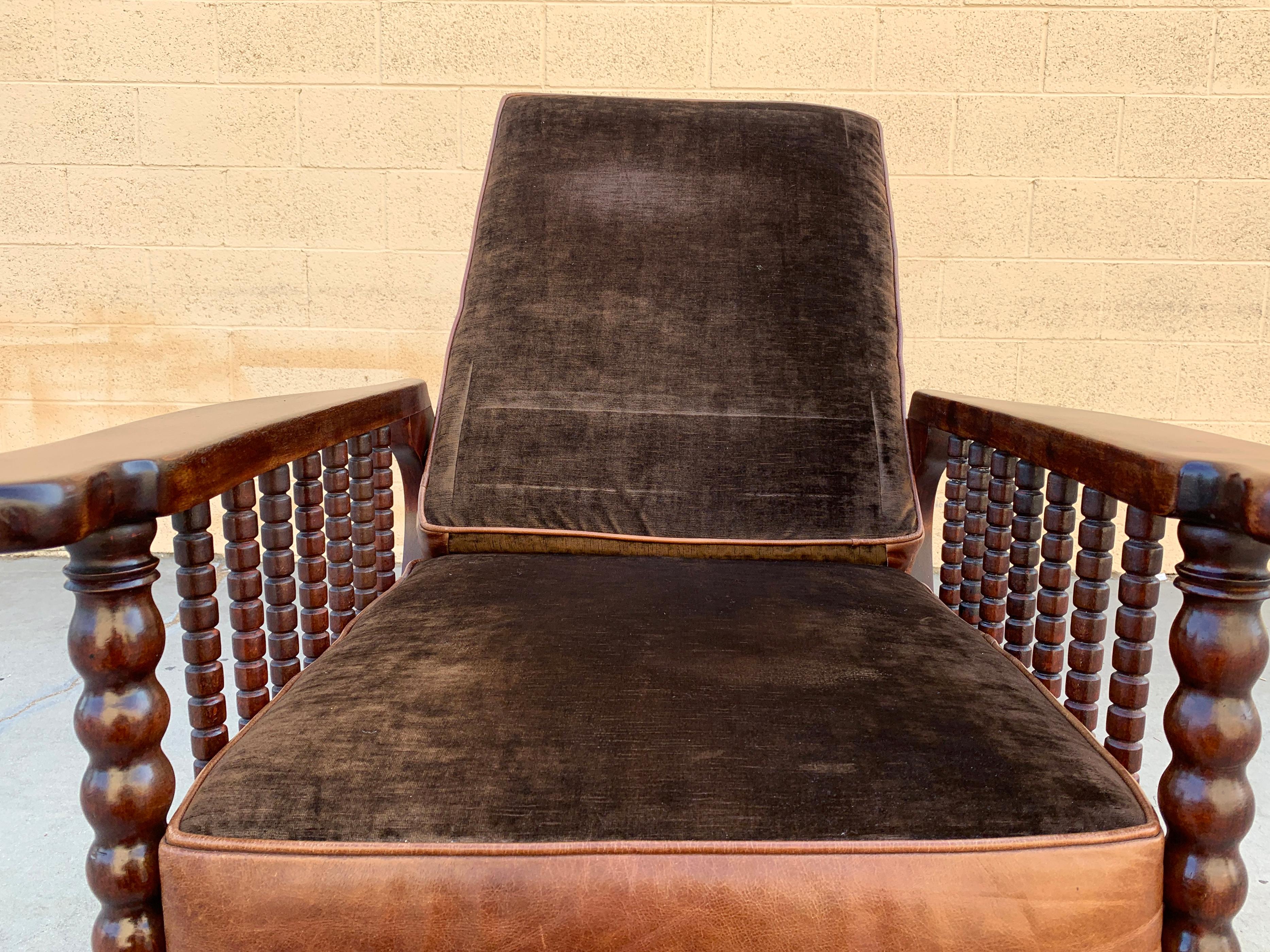 Victorian Original Antique Morris Reclining Chair with Reversible Leather and Velvet Seat