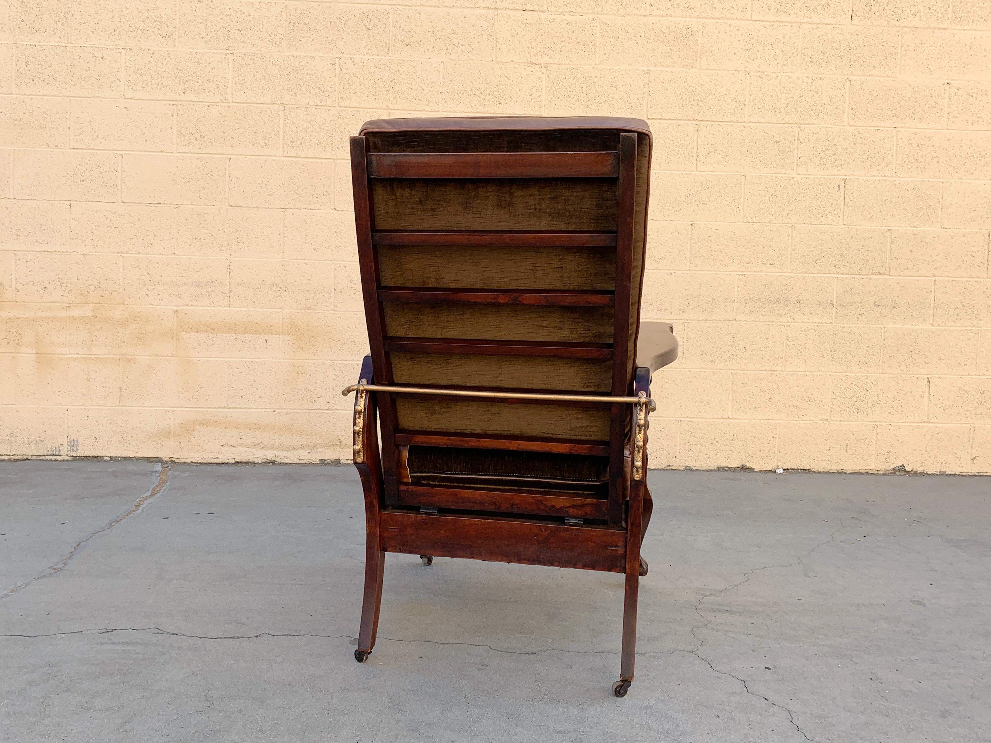 Early 20th Century Original Antique Morris Reclining Chair with Reversible Leather and Velvet Seat