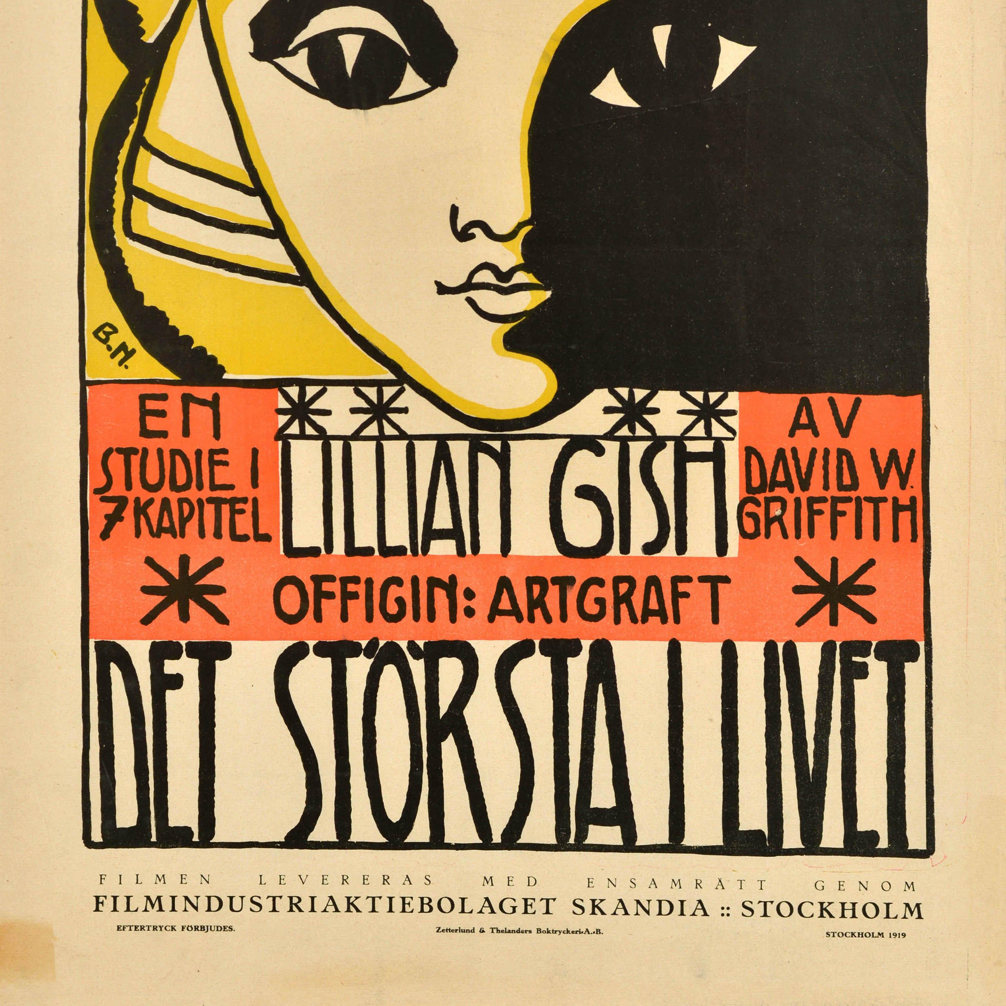 Original Antique Movie Poster The Greatest Thing In Life Lillian Gish WWI Drama In Good Condition For Sale In London, GB