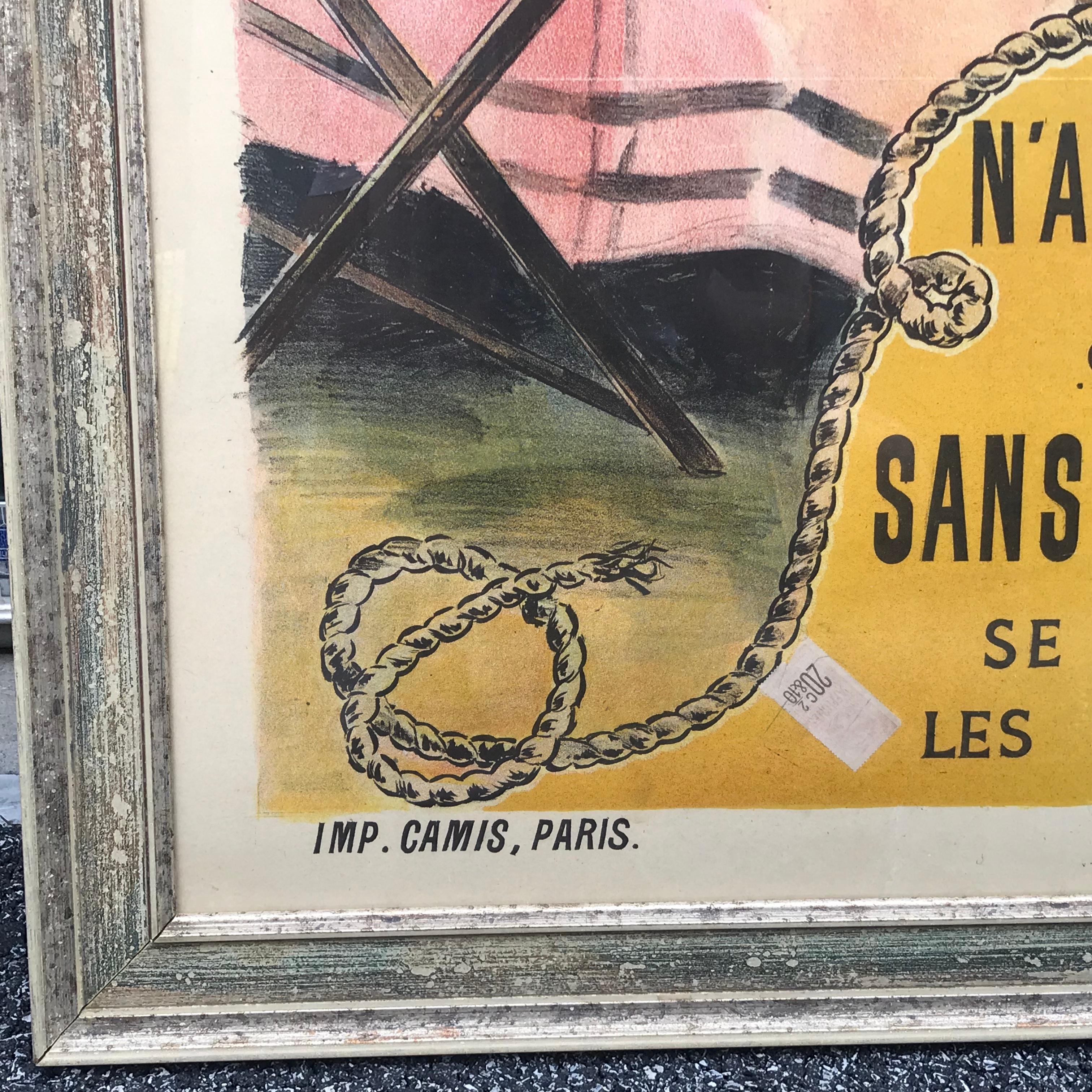 Poster pubblicitario originale di Antique French con bella cornice In condizioni buone in vendita a West Chester, PA