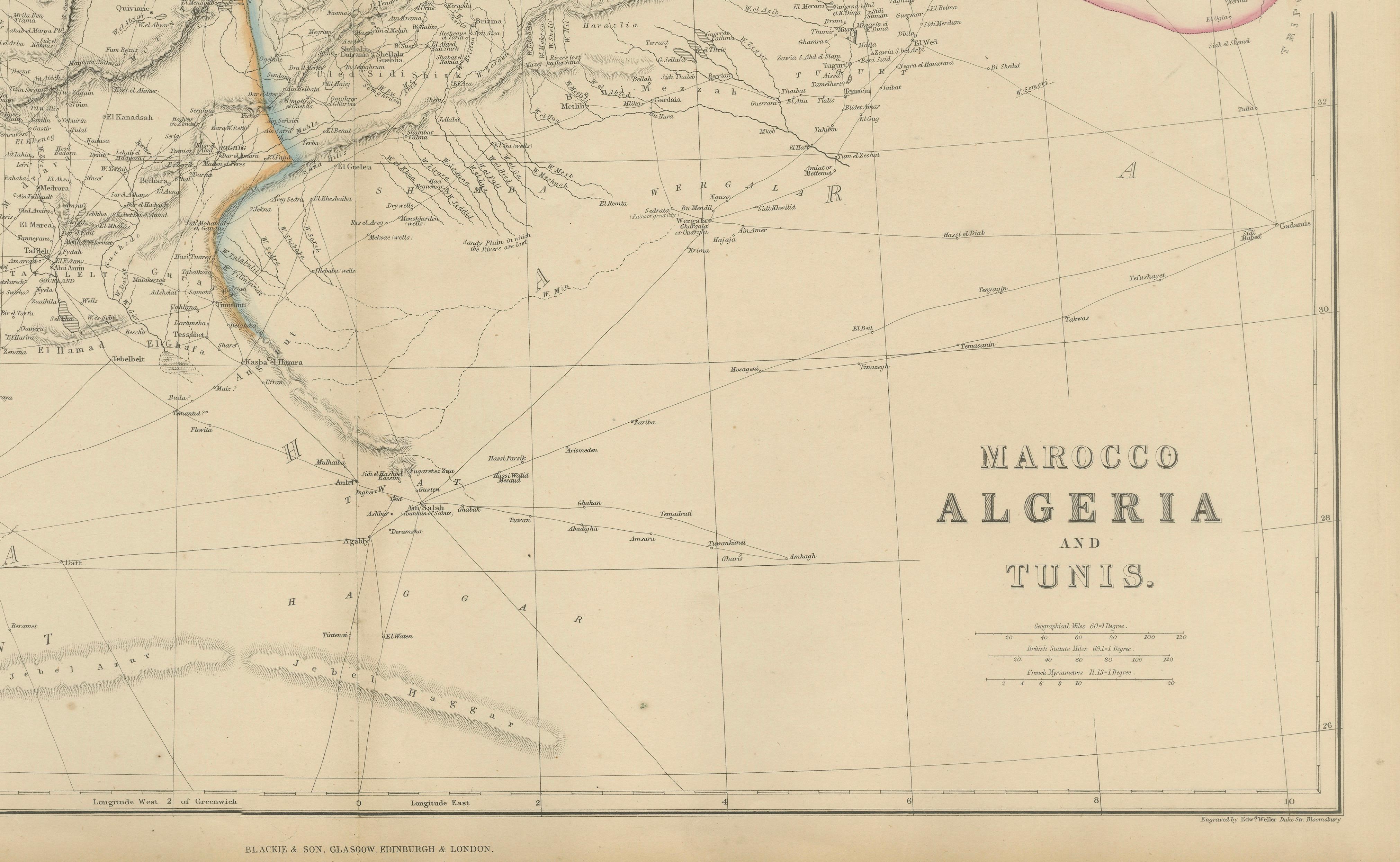 Original Antique North Africa Map, Morocco Algeria Tunis, c.1860