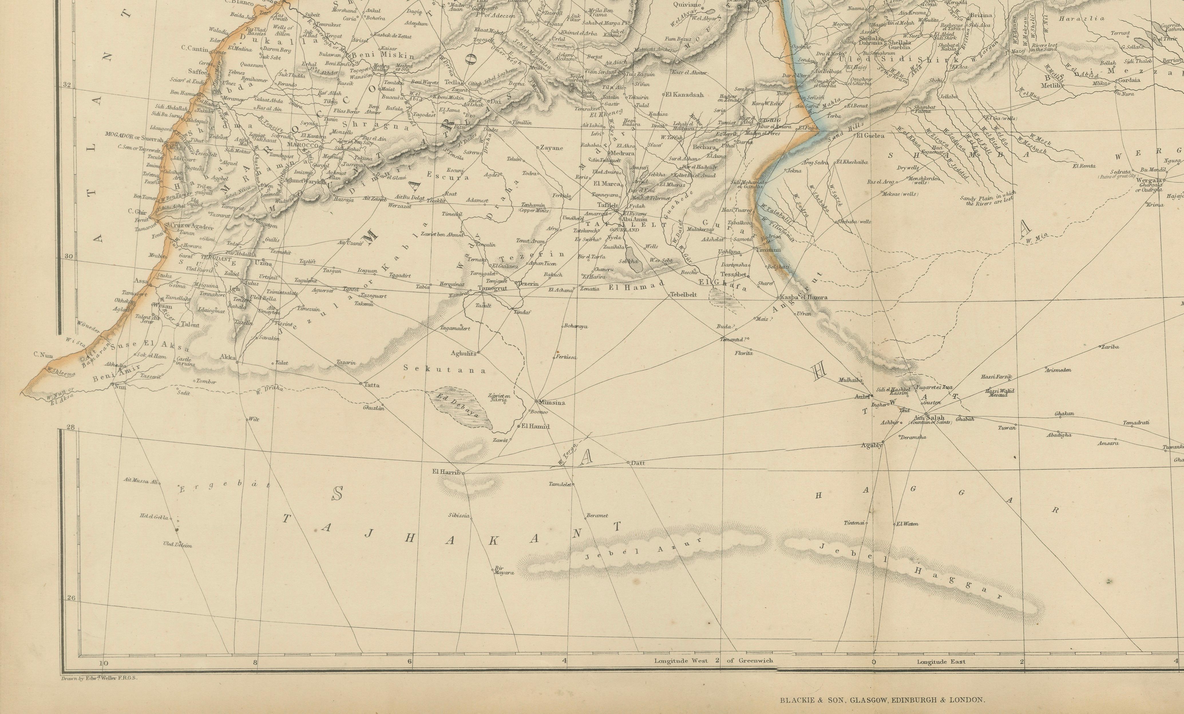 Original Antique North Africa Map, Morocco Algeria Tunis, c.1860